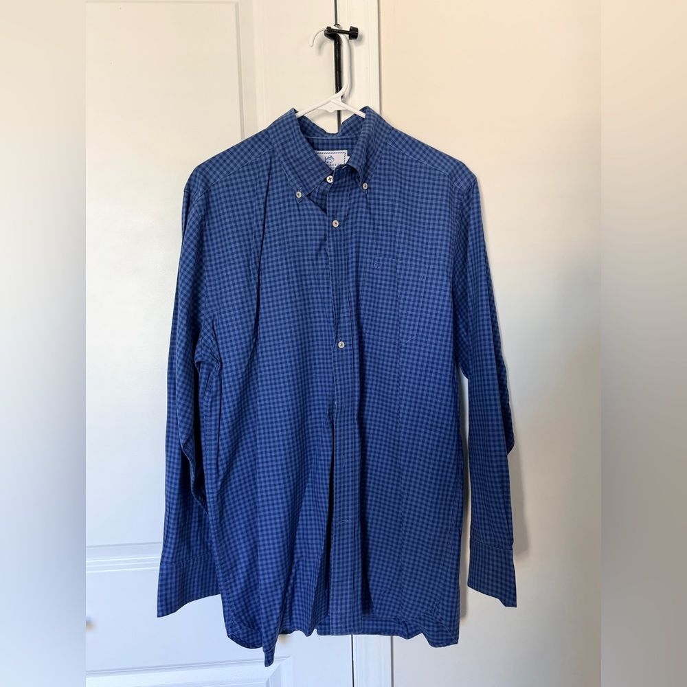 Southern Tide Men's Blue Checkered Shirt Button Down Classic Fit